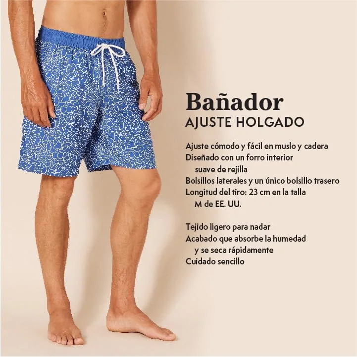 Amazon Essentials ▫️ Calção de banho para homem com 23 cm, forro em malha, bolsos e fecho com cordão 2