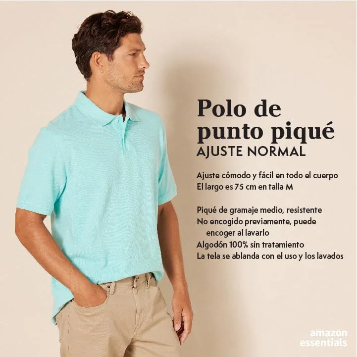 Amazon Essentials ▫️ Polo de algodão piqué de manga curta e corte normal (disponível em tamanhos grandes) para homem 2