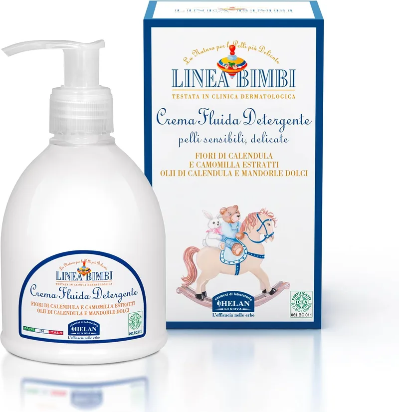 Helan ▫️ Linha Bimbi, Creme Hidratante para Bebés, Creme Corporal Infantil, Fluido e Detergente - Creme Hidratante Corporal Calmante e Nutritivo para Bebés e Crianças com Calêndula e Amêndoas Doces - 240 ml