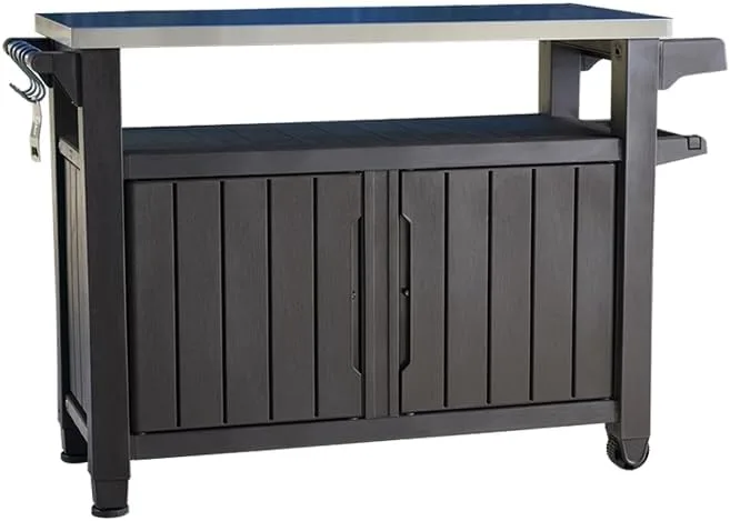 Keter ▫️ Churrasqueira exterior grande para terraço ou jardim com rodas, capacidade 207 litros, castanho