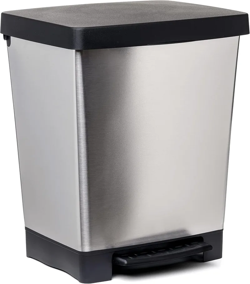 Tatay ▫️ Caixote do lixo de cozinha com pedal Cubik Deco 21L Interior e exterior: Para sacos de 20L a 30L: Plástico resistente sem BPA: 33,5x30x39 cm, cinzento metalizado