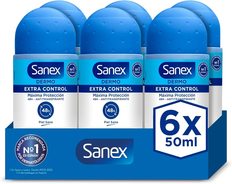 Sanex ▫️ Dermo Extra Control, Desodorizante Roll-On, Embalagem de 6 x 50 ml