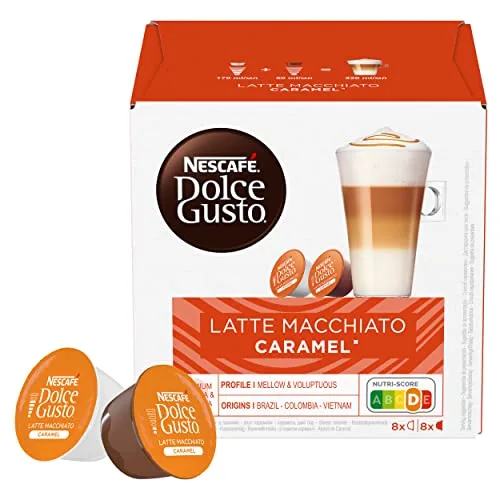 Nescafé Dolce Gusto ▫️ Latte Macchiato Caramelo - Cápsulas de café, 48 cápsulas (3 x 16), 8 chávenas de café (24 cápsulas por chávena) - Sabor a caramelo - Originais para máquinas de café Dolce Gusto 3