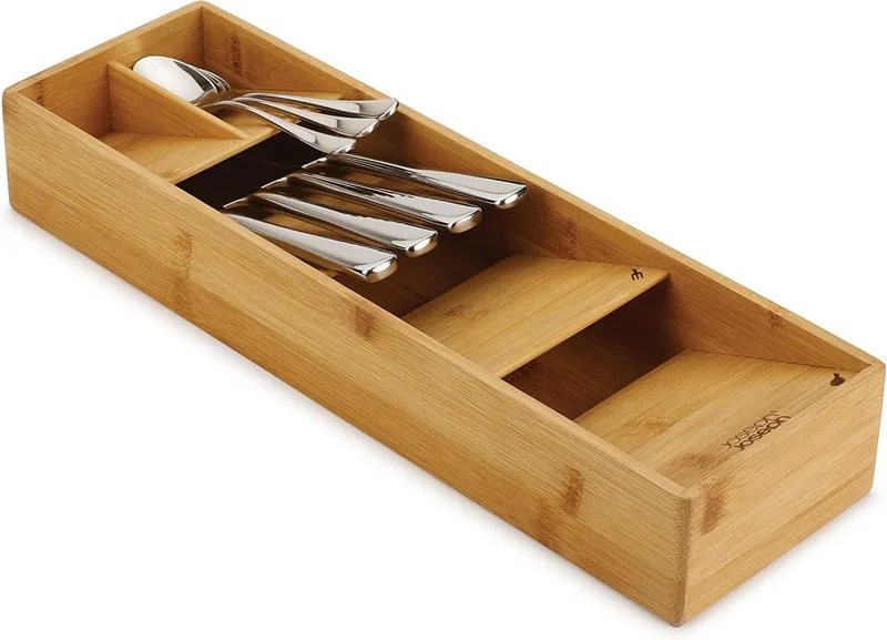Joseph Joseph ▫️ Drawer Store - Organizador compacto para gavetas de talheres, 5 compartimentos, capacidade para mais de 24 peças - Bambu