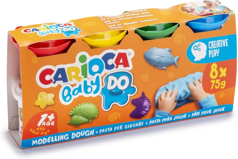 CARIOCA ▫️ Massa de modelar infantil para bebés a partir de 1 ano, secagem ao ar, 8 unidades