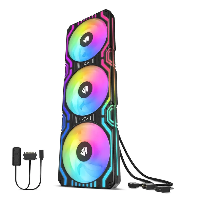 AsiaHorse ▫️ Matrix - 58 LEDs RGB controláveis, ventoinha «tudo-em-um» de 360 mm com moldura quadrada Preto-360 5