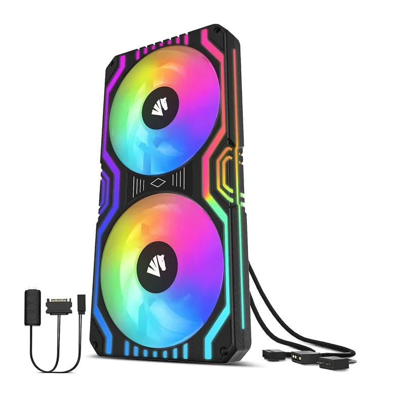 AsiaHorse ▫️ Matrix - 58 LEDs RGB controláveis, ventoinha «tudo em um» de 360 mm com moldura quadrada Preto-240 3
