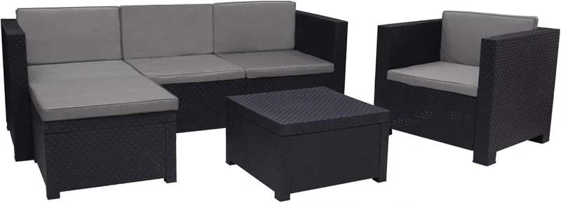 Shaf ▫️ SP Berner - - Manhattan : Conjunto de mobiliário de exterior para sala de estar - Conjunto de mobiliário de exterior para jardim 5 lugares : Fabricado em Espanha com materiais reciclados - Cor grafite