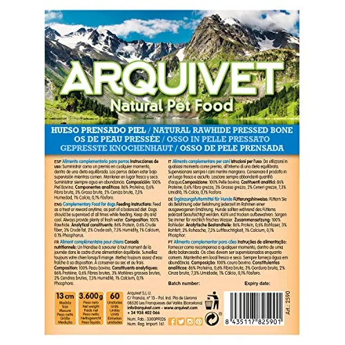 Arquivet ▫️ Osso prensado de pele de vaca 100% natural para cães - 13 cm - Caixa completa com 60 unidades embaladas em película retrátil - Snacks naturais - Guloseimas, prémios, recompensas, petiscos para cães 5