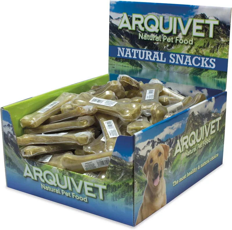 Arquivet ▫️ Osso prensado de pele de vaca 100% natural para cães - 13 cm - Caixa completa com 60 unidades embaladas em película retrátil - Snacks naturais - Guloseimas, prémios, recompensas, petiscos para cães