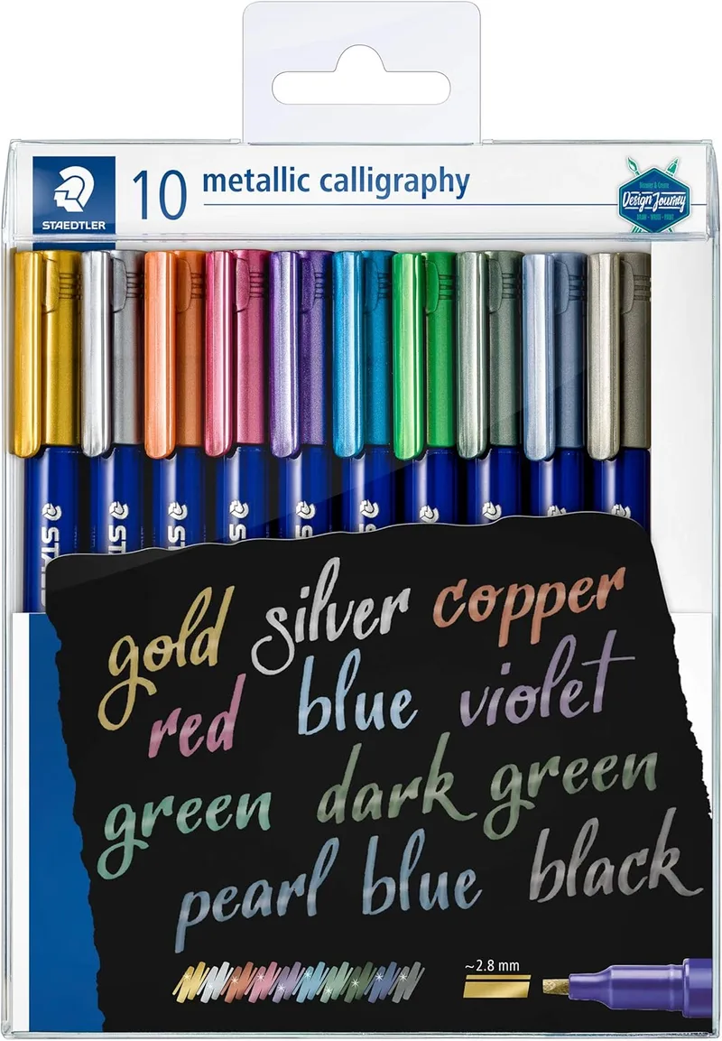 STAEDTLER ▫️ 8325 TB10 - Conjunto de 10 marcadores de caligrafia metálicos, cores sortidas