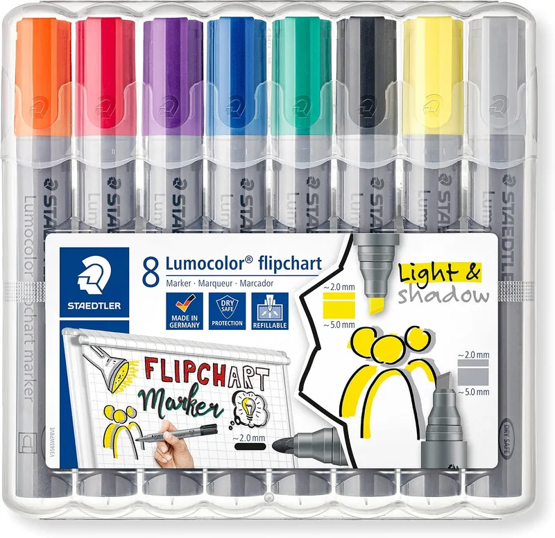 STAEDTLER ▫️ Lumocolor 356 Marcadores para flipchart – 8 cores, 2,0 mm
