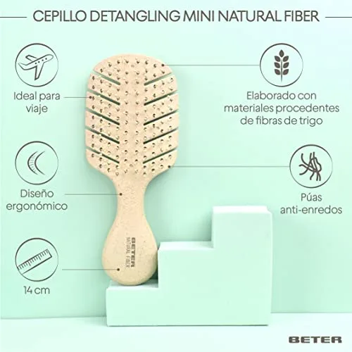 Beter ▫️ Escova de cabelo «Esqueleto» anti-puxões Natural Fiber MINI, fabricada à base de fibras de trigo, com propriedades desembaraçantes, anti-emaranhamento e anti-quebra, para um penteado suave e sem puxões, adequada para todos os tipos de 4