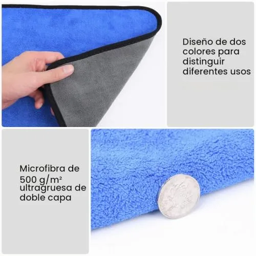 URAQT ▫️ Panos de limpeza de microfibra, embalagem de 6, toalhas grossas de duas camadas, sem fiapos, toalha superabsorvente para limpeza doméstica e do carro, secagem e acabamentos, 40 x 30 cm 3