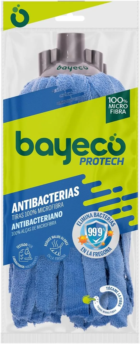Bayeco ▫️ Copptech Pisos Protegidos Antibacterianos - Esfregona de tiras 100% microfibra - Elimina 99,9% das bactérias e fungos na esfregona - Elevada capacidade de absorção - 1 unid.