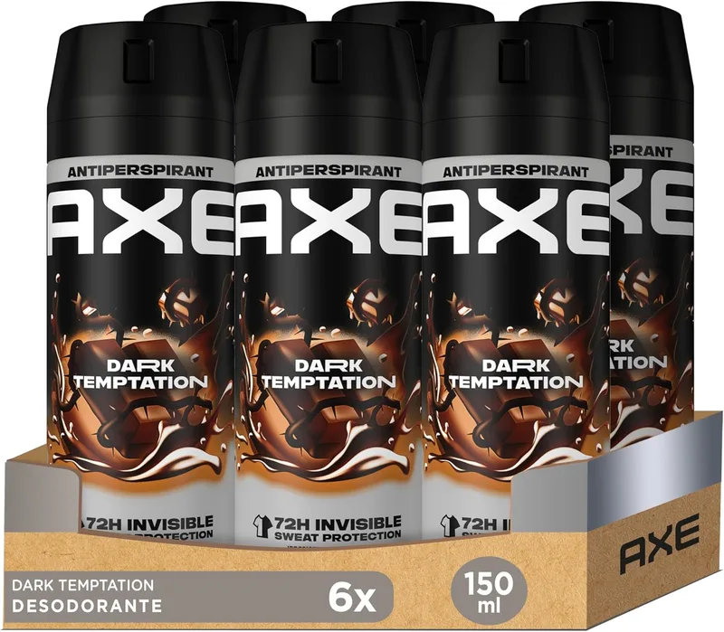 AXE ▫️ Desodorizante Antitranspirante para Homem Dark Temptation 150 ml - Embalagem de 6 - Em aerossol - Fresco