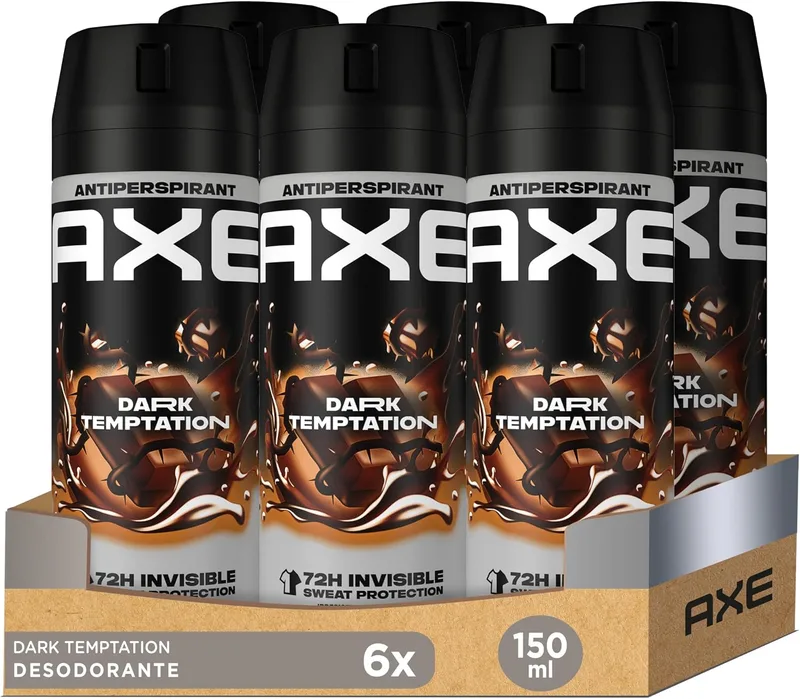 AXE ▫️ Desodorizante Antitranspirante para Homem Dark Temptation 150 ml - Embalagem de 6 - Em aerossol - Fresco