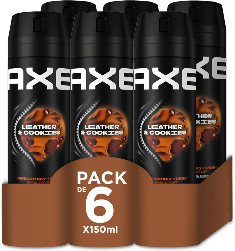 AXE ▫️ Men's Deodorant Spray Bodyspray Leather & Cookies 150ml - Pack de 6