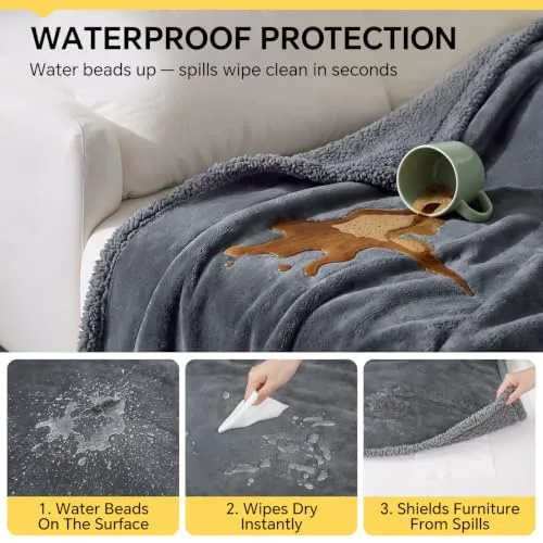 luciphia ▫️ Manta impermeável para animais de estimação, manta líquida à prova de urina para sofá, cama, manta protetora reversível com forro polar Sherpa para cães pequenos, médios e grandes, gatos, cinzenta 2