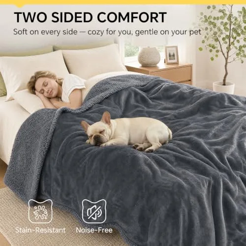 luciphia ▫️ Manta impermeável para animais de estimação, manta líquida à prova de urina para sofá, cama, manta protetora reversível com forro polar Sherpa para cães pequenos, médios e grandes, gatos, cinzenta 3