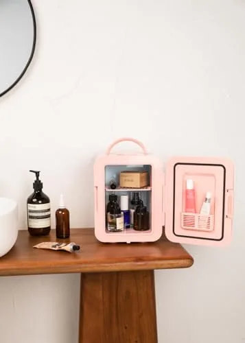 CREATE ▫️ / FRIDGE MINI BOX/Mini-frigorífico para cosméticos em rosa pastel/Design retro, função de refrigeração e aquecimento, capacidade de 4 L, fácil de transportar, 48 W 6