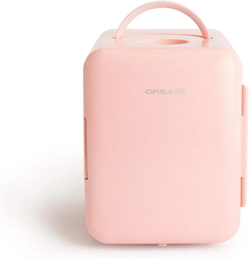CREATE ▫️ / FRIDGE MINI BOX/Mini-frigorífico para cosméticos em rosa pastel/Design retro, função de refrigeração e aquecimento, capacidade de 4 L, fácil de transportar, 48 W