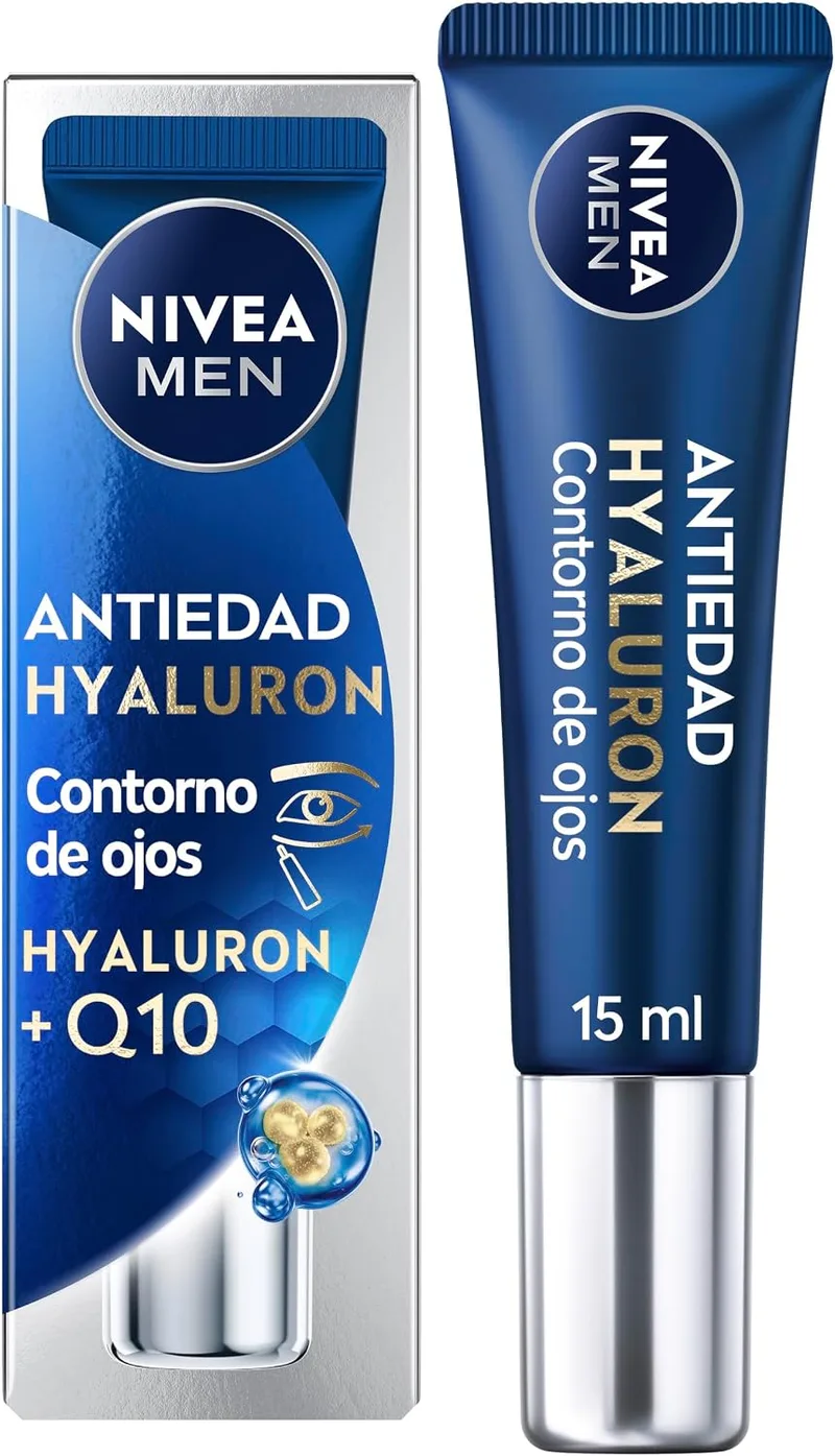 NIVEA MEN ▫️ Hyaluron Contorno dos Olhos Antienvelhecimento com Ácido Hialurónico (1 x 15 ml), creme antirrugas que reafirma a pele, creme para homem para uma pele com um aspeto mais jovem