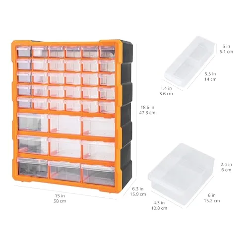 Amazon Basics ▫️ Organizador de ferramentas e materiais de artesanato para armário, fixável à parede, 39 gavetas, Preto, 38 L x 15,9 W x 47,3 H cm (comprimento x largura x altura) 6