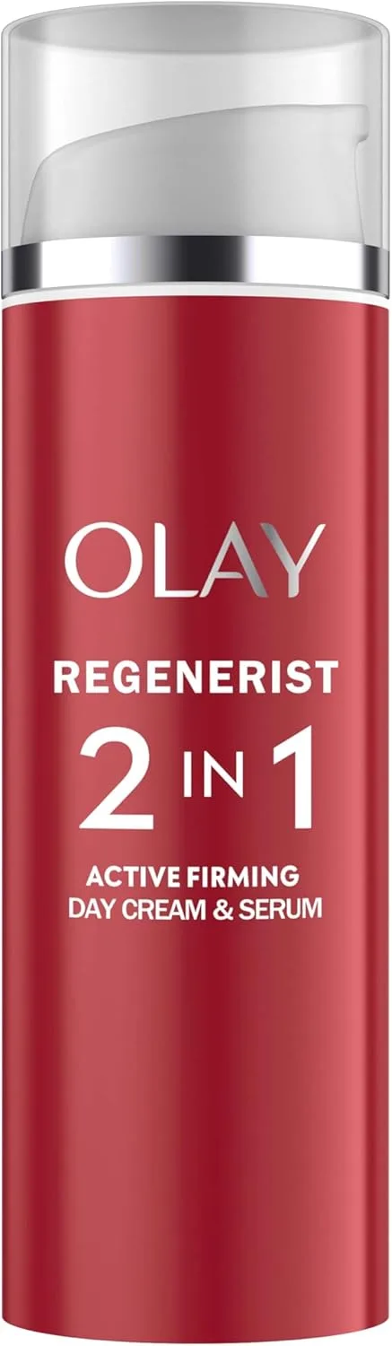 Olay ▫️ Creme de Dia e Sérum Facial Regenerist. Hidratante ativo 2 em 1 antirrugas e reafirmante com niacinamida e péptidos anti-envelhecimento. Regenera, reafirma e hidrata. Leve. 50 ml