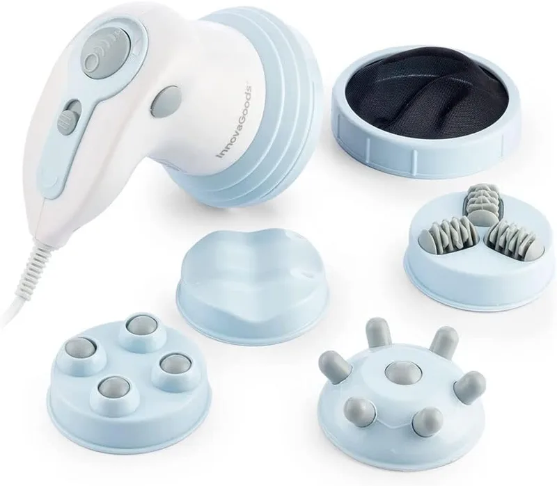 InnovaGoods ▫️ Massajador anticelulítico com infravermelhos 5 em 1, efeito termoactivo, 5 cabeças intercambiáveis, velocidade, rotação e vibração reguláveis, reduz a celulite