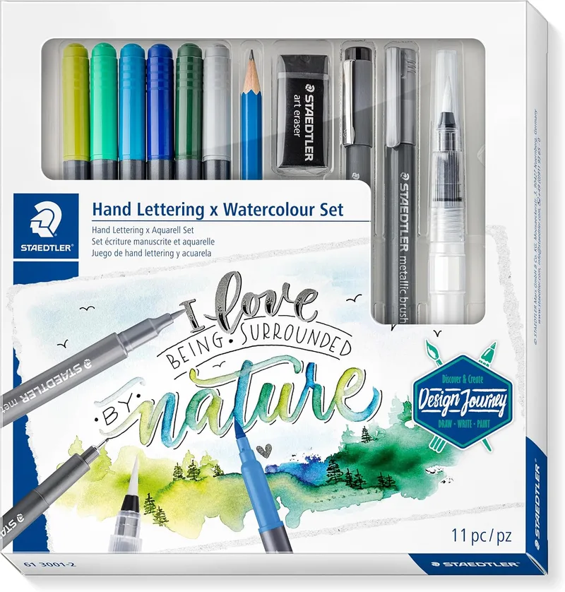STAEDTLER ▫️ 61 3001-2 Design Journey - Conjunto de caligrafia manual e aguarelas
