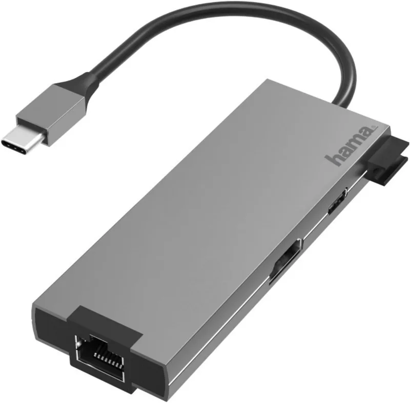 Hama ▫️ Hub USB-C com 5 portas: HDMI, LAN Gigabit e USB 3.2 | Inclui HDMI, LAN Gigabit, 2 portas USB-A e USB-C, perfeito para ampliar a conectividade do portátil, cinzento