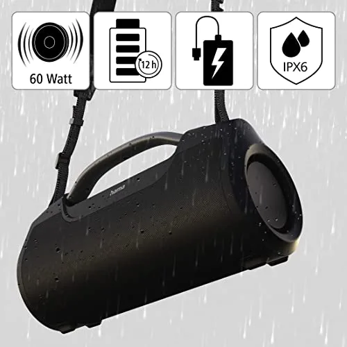 Hama ▫️ Altifalante portátil Bluetooth com som potente de 60 W, resistente à água (IPX6), bateria com autonomia de 12 horas, Bluetooth, AUX e USB-C 2