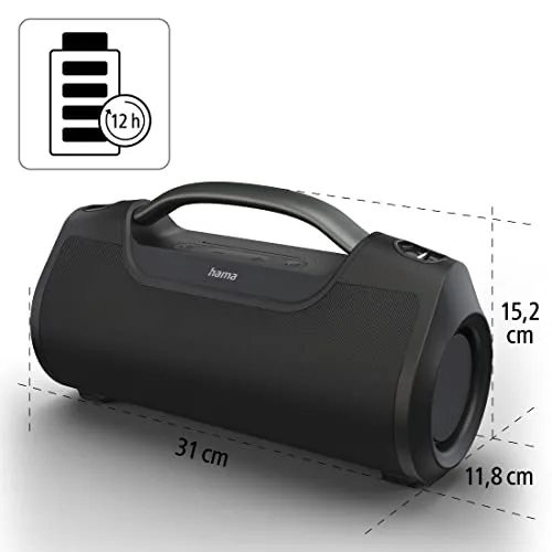 Hama ▫️ Altifalante portátil Bluetooth com som potente de 60 W, resistente à água (IPX6), bateria com autonomia de 12 horas, Bluetooth, AUX e USB-C 4