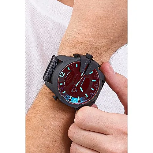 Diesel ▫️ Relógio Mega Chief para homem, movimento analógico-digital com bracelete em silicone, aço inoxidável ou pele 3