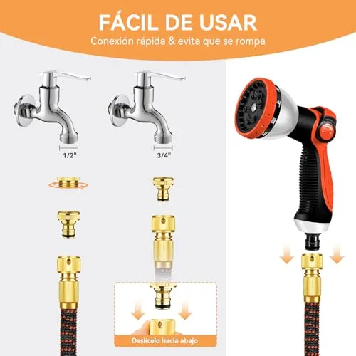 Yofidra ▫️ Mangueira de Jardim Extensível 15 m/50 pés, Pistola Leve com 10 Funções 6