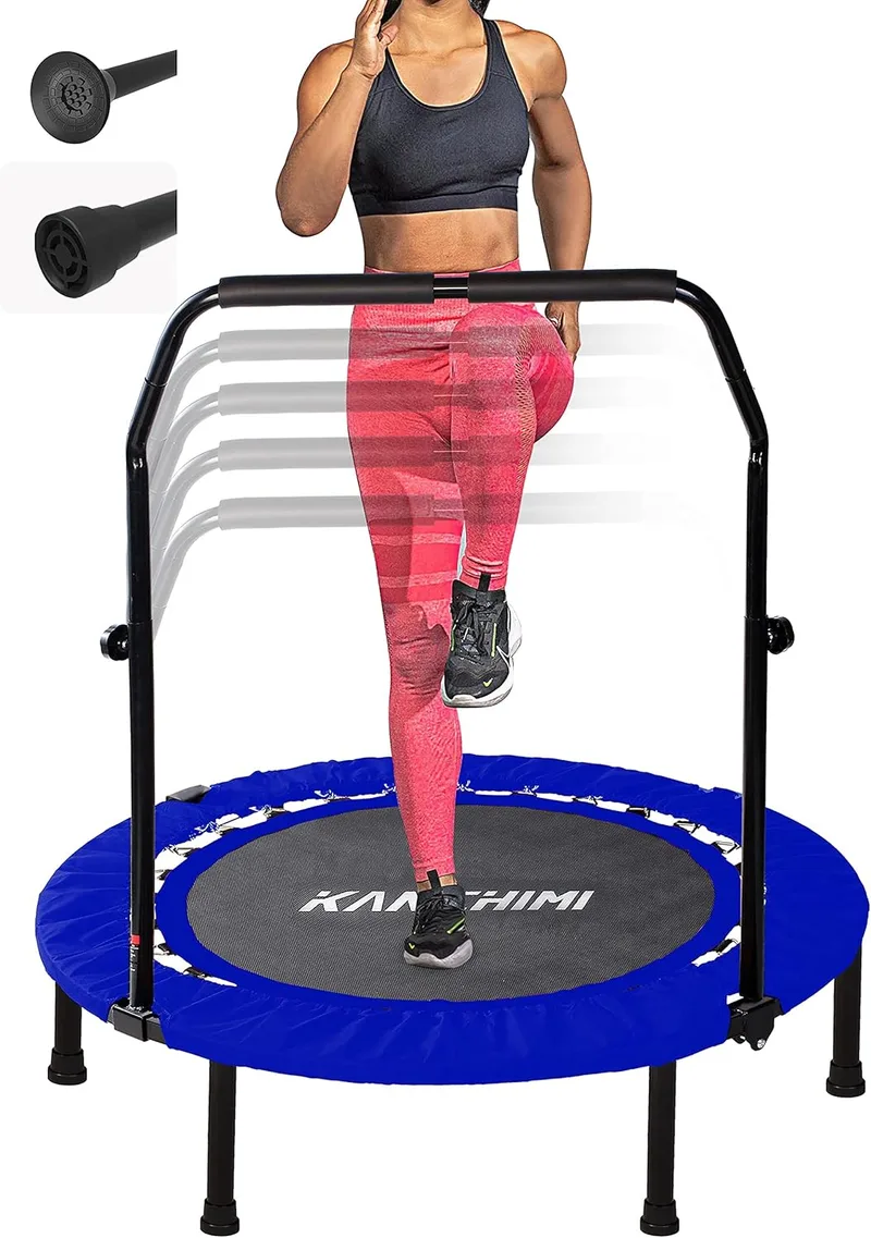 Kanchimi ▫️ Mini-trampolim dobrável de 40 polegadas para exercício em recintos fechados, com pega, capacidade máxima de 150 kg