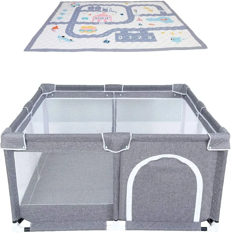 Star Ibaby ▫️ Oxford XL + Tapete - Cercadinho para bebé ultraleve com tapete ultra-suave - Cor cinzento suave