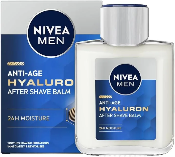 NIVEA MEN ▫️ Hyaluron Bálsamo after shave com ácido hialurónico (1 x 100 ml), bálsamo hidratante para acalmar a pele após o barbear, bálsamo facial refrescante