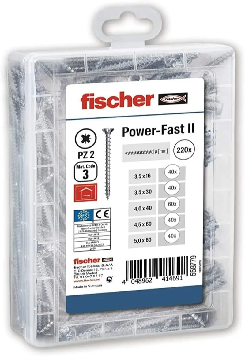 fischer ▫️ Conjunto de parafusos para madeira, 220 unidades