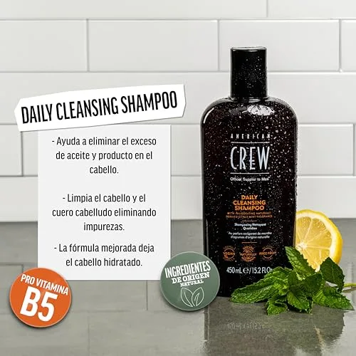American Crew ▫️ Daily Cleansing Shampoo, Champô de Limpeza, Cabelo Normal a Oleoso, Elimina Impurezas e Hidrata, Ingredientes de Origem Natural, Fórmula Vegana, Sem Silicones, para Homens 5