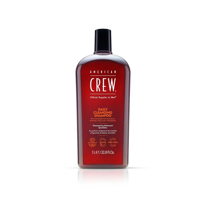 American Crew ▫️ Daily Cleansing Shampoo, Champô de Limpeza, Cabelo Normal a Oleoso, Elimina Impurezas e Hidrata, Ingredientes de Origem Natural, Fórmula Vegana, Sem Silicones, para Homens