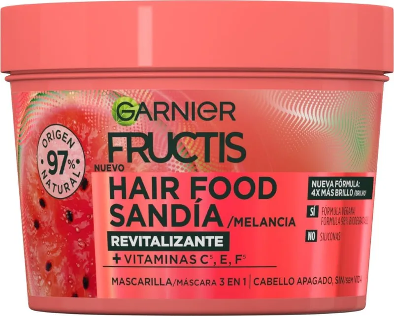 Garnier Fructis ▫️ Máscara Revitalizante Hair Food Melancia, Nutre e Suaviza, Para Cabelo Seco ou Sem Brilho, 400 ml