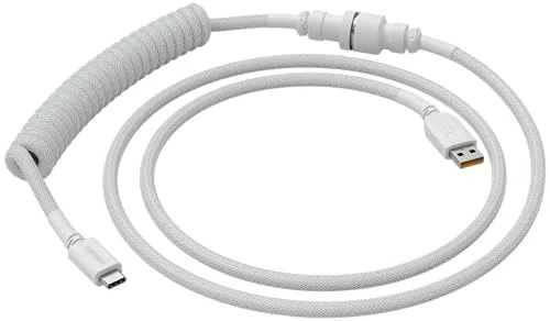 GLORIOUS ▫️ Cabo Espiral Premium Trançado para Teclados USB-C (Stealth) | Revestimento duplo altamente resistente, conector metálico tipo «aviador» de cinco pinos, formato anti-emaranhamento paralelo à secretária, para um ambiente organizado 2