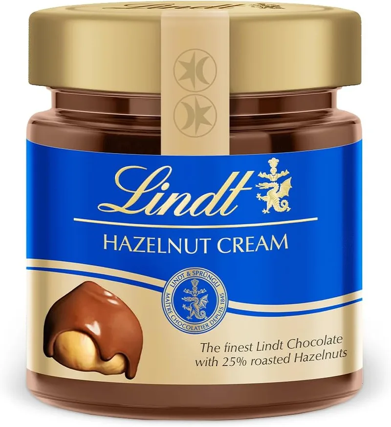 Lindt Creme de cacau 25% avelã, creme para barrar, chocolate preto, pastelaria, sobremesas, coberturas, fondues, recheios, coberturas, sem glúten, sem óleo de palma, 200g