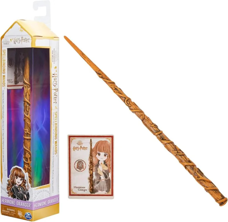 Wizarding World ▫️ HARRY POTTER-- Varinha HERMIONE GRANGER DELUXE - Varinha Hermione Granger Autêntica 30 cm com Cartão de Feitiços - 6062057 - Brinquedos para Crianças 6+ Anos