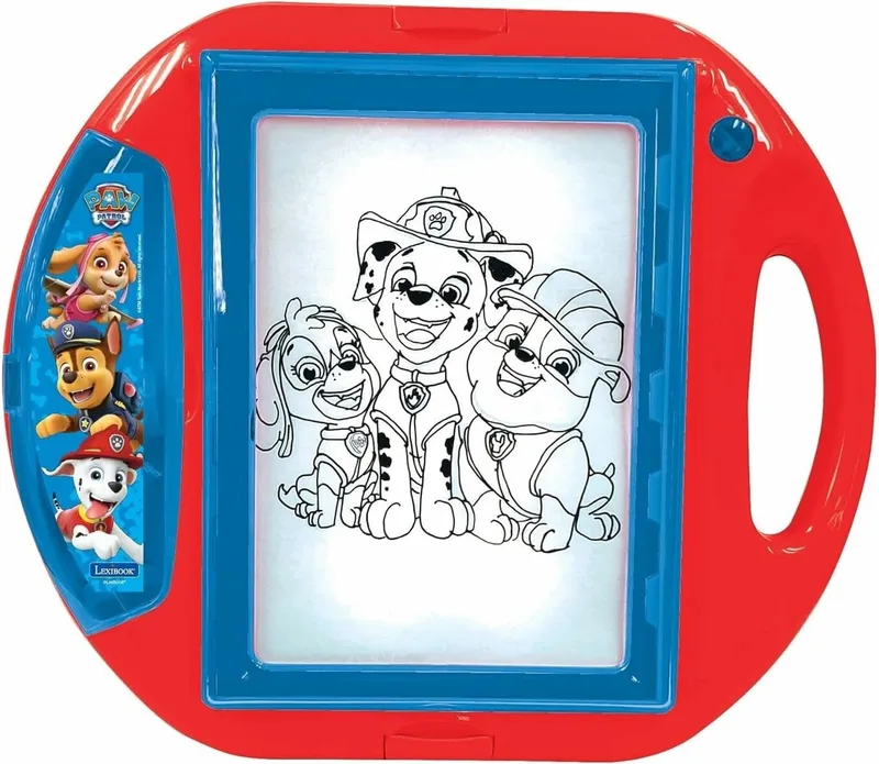 LEXIBOOK ▫️ Patrulha Canina, Projetor de Desenho, CR310PA | 4 autocolantes, 10 modelos, 1 lápis, ecrã luminoso, brinquedo criativo, para meninos e meninas, vermelho/azul
