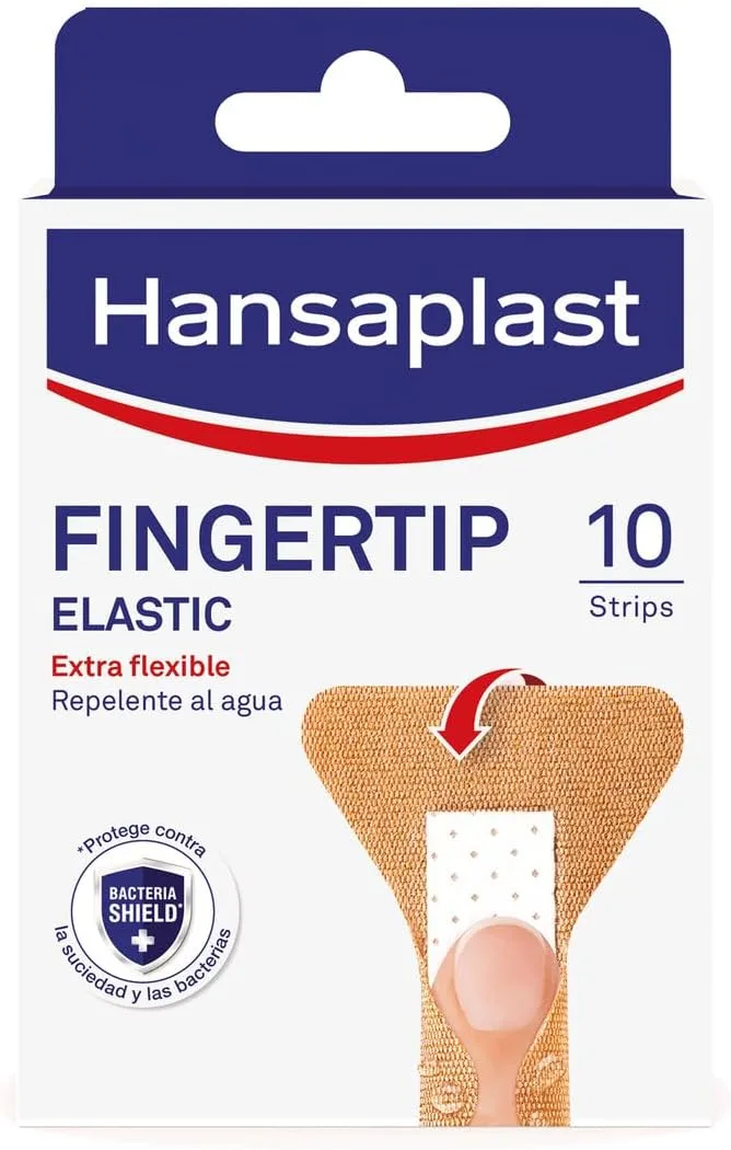 Hansaplast ▫️ Pensos adesivos elásticos para as pontas dos dedos repelentes de água, pensos extra-flexíveis para as pontas dos dedos, bloqueia 99% das bactérias, 10 unidades.
