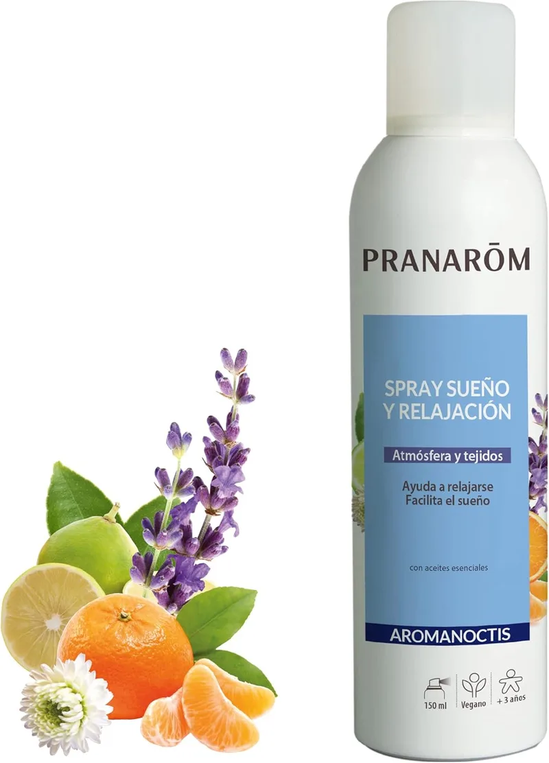 PRANAROM ▫️ Aromanoctis Spray Sono e Relaxamento Atmosfera e Tecidos Bio, Óleos Essenciais de Lavanda, Camomila Romana, Ajuda a Relaxar, Facilita o Sono, Sinergia de Óleos Essenciais, 150 ml