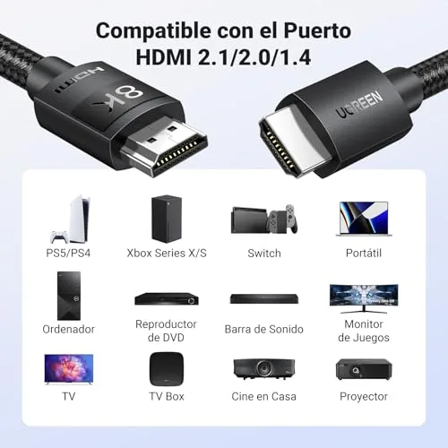 UGREEN ▫️ Cabo HDMI 2.1 certificado para 10K, 8K a 60 Hz, 4K a 120 Hz e 48 Gbps (2 m) 6